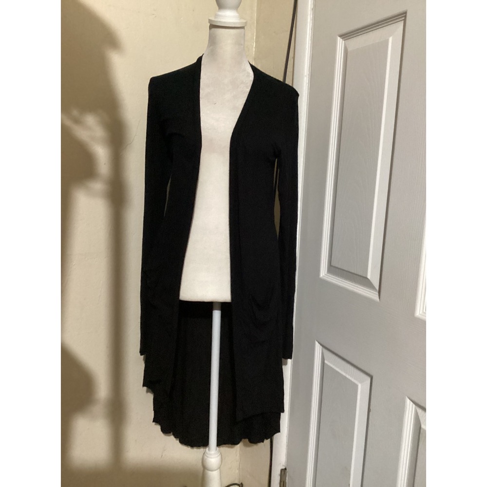 Joah Brown Womens Black Ribbed Open Front High Low Cardigan Pocket One Size